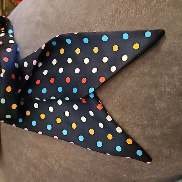 CEJON Black Rainbow Polka Dot Skinny Satin Coquette Bow Tie Sash Scarf - Picture 5 of 5